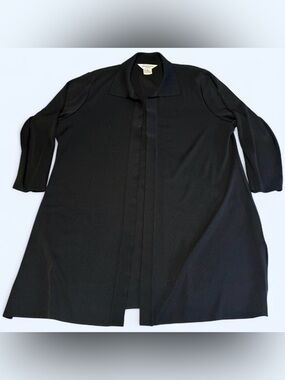 Misook Petite Medium PM Black Knit Open Front Cardigan Jacket Collared Long